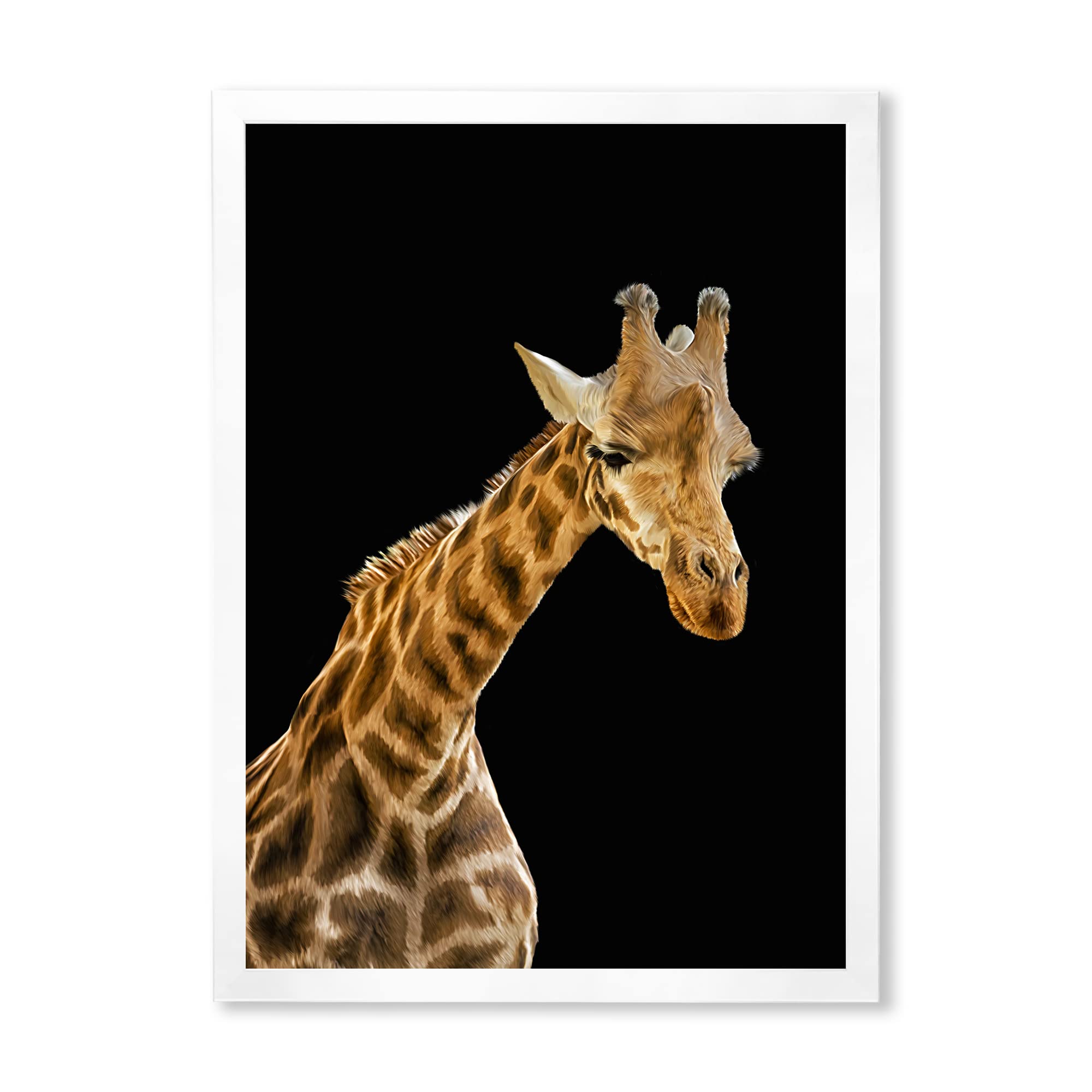 DesignQ Giraffe Portrait VI - Farmhouse Framed Wall Art Decor for Living Room, Bedroom & Office - Rustic Animal Painting Home Decor