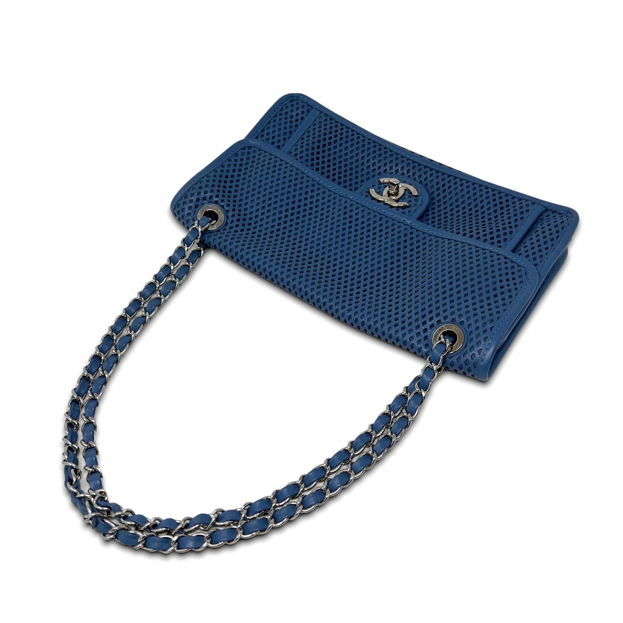 Chanel Blue Perforated French Riviera Quilted Leather Flap Bag - Luxury Crossbody Purse for Women, Perfect for Beach Vacations & Summer Outings