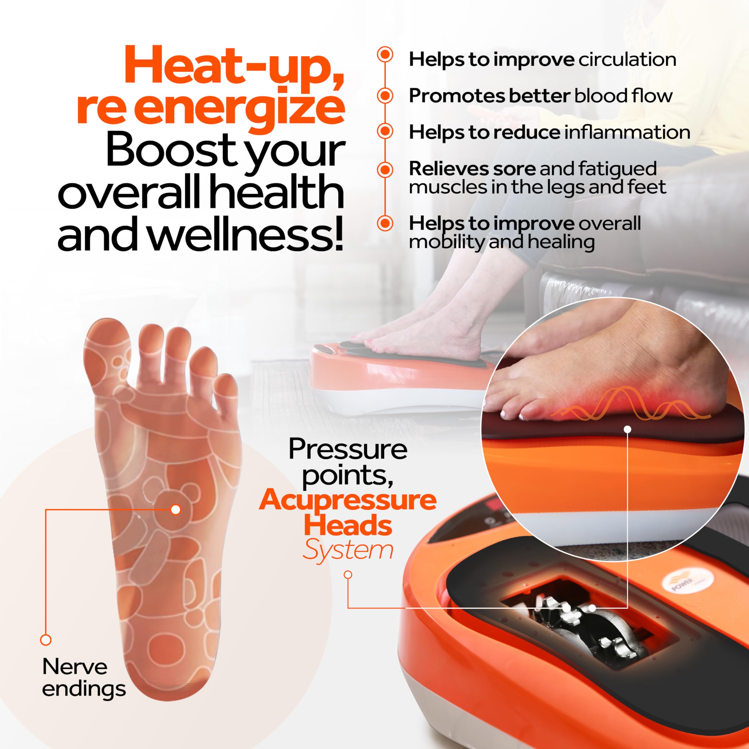 Powerfit Power Legs Electric Foot Massager with Heat - Neuropathy Pain Relief & Improved Circulation - Remote Control Foot Massager for Home & Office Use - Perfect for Relaxation After Work, Travel or Exercise