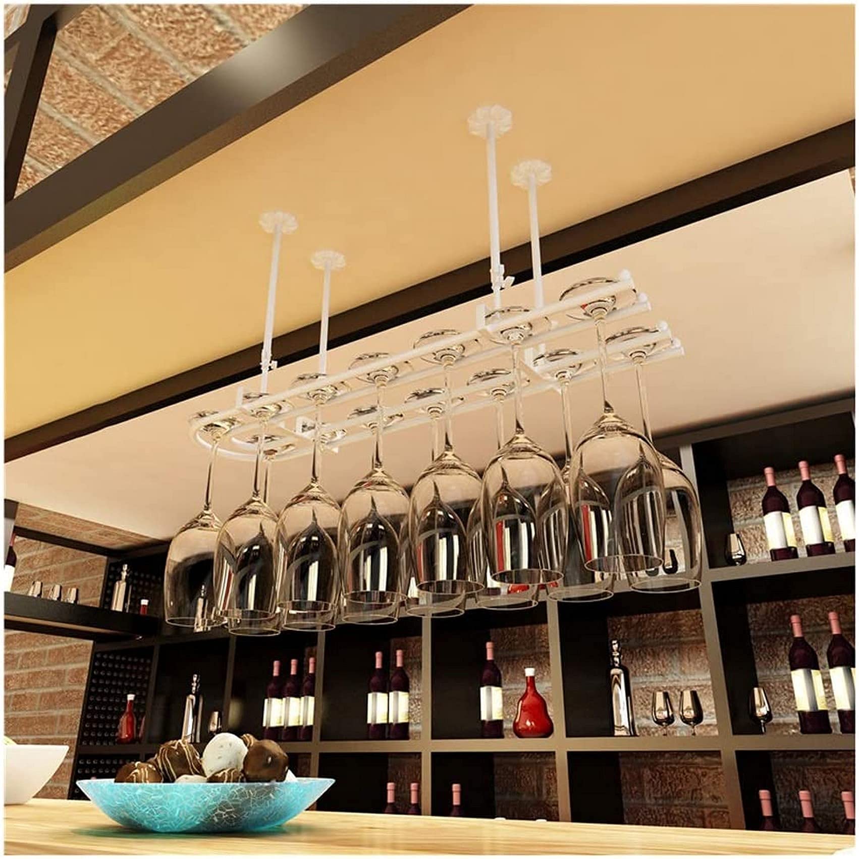 Vintage European Hanging Wine Shelf Rack - Ceiling & Wall Mounted Wine Glass Holder for Bar, Restaurant & Home - White Wine Bottle Storage (100x25cm) - Perfect for Kitchen, Dining Room & Wine Cellar Organization