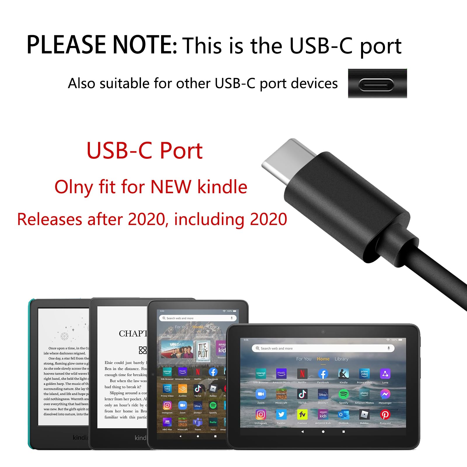 Fast Charging USB C Charger for Kindle Fire Tablets - 6FT & 10FT Cable Compatible with Fire HD 7/8/10 Plus, Kids/Pro, Fire Max 11 (2023), Kindle Paperwhite 11th & Scribe - Perfect for Home, Office & Travel Use