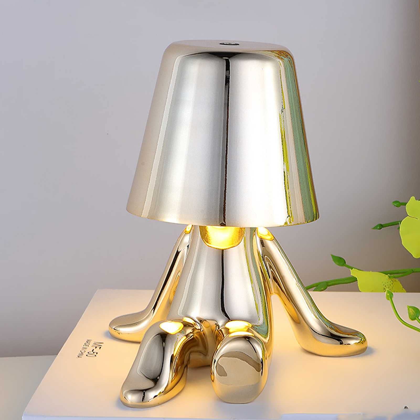Xiaoki Creative Touch Control Table Lamp - Silver Bedside Nightstand LED Desk Lamp with USB Charging, Golden Man Design for Living Room, Guest Room, Dining Room & Bedroom - Perfect for Reading, Working & Decorating