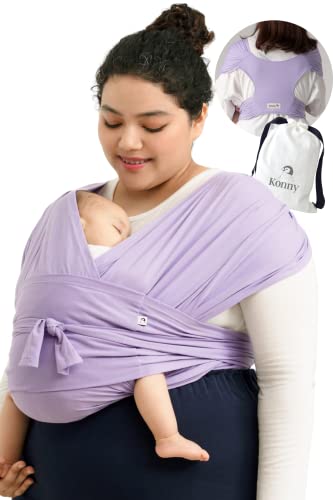 Konny Baby Carrier Elastech Wrap - Soft & Easy-to-Use Baby Sling for Newborns to 44 lbs (Lavender, XS) | Hands-Free Infant Carrier for Parenting, Shopping & Outdoor Activities