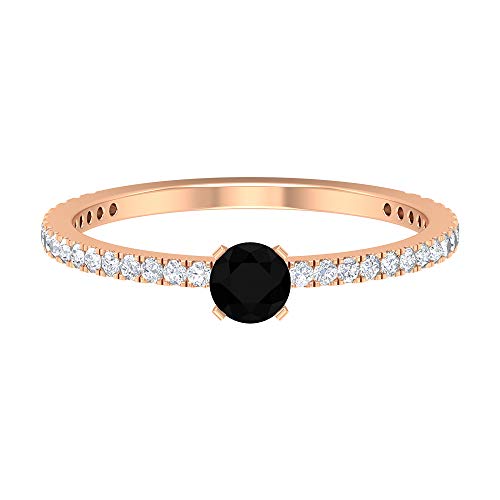 1 CT Lab-Created Black Diamond Solitaire Ring with Moissanite Side Stones, 14K Solid Gold Engagement Ring for Women, 4mm Round Cut Dainty Wedding Band, Anniversary Gift for Her    Perfect for engagements, weddings, anniversaries, or as a unique fashion statement.