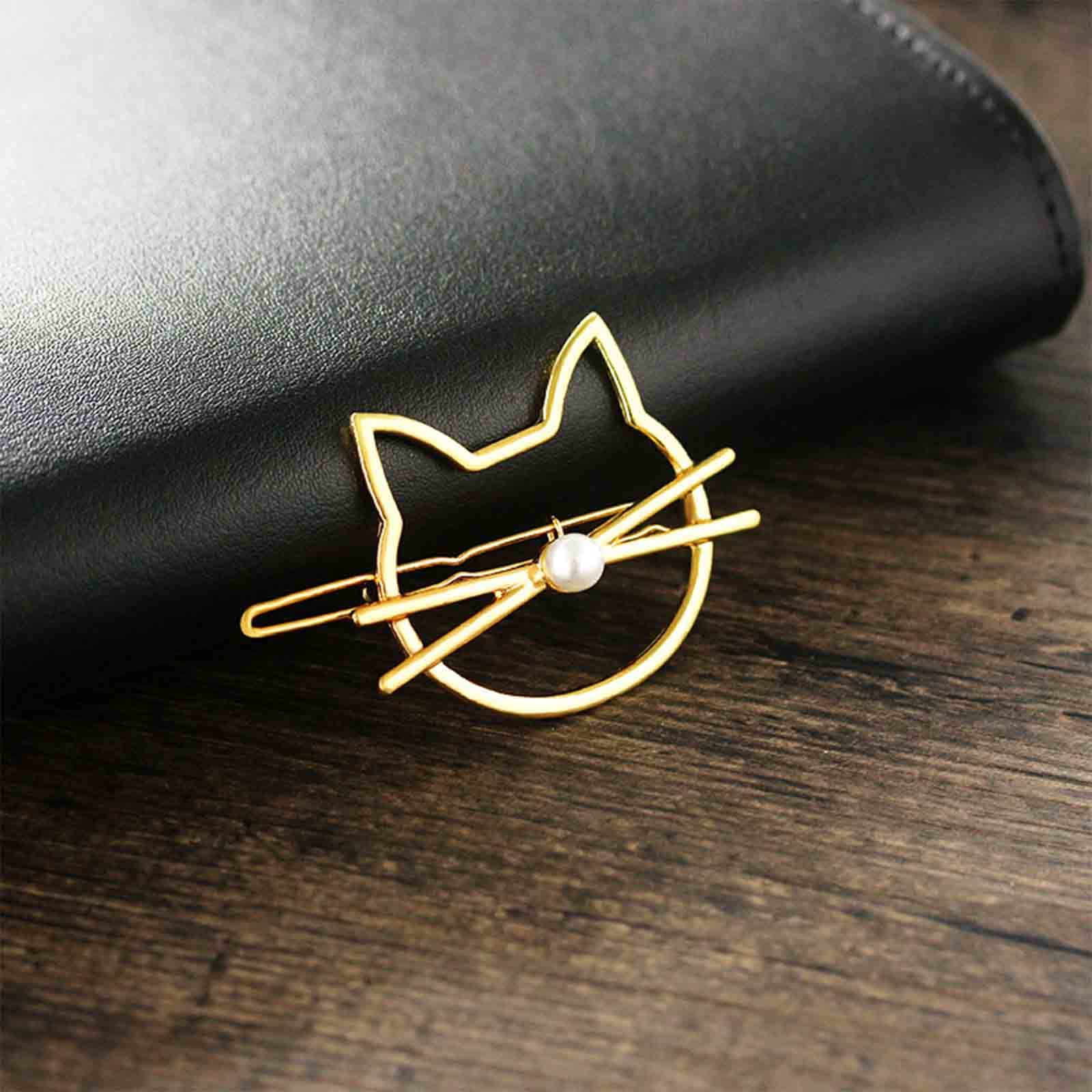 Gold Cat Hair Clip Barrette for Women - Cute Animal Hair Accessories for Cat Lovers | Perfect for Parties & Gifts