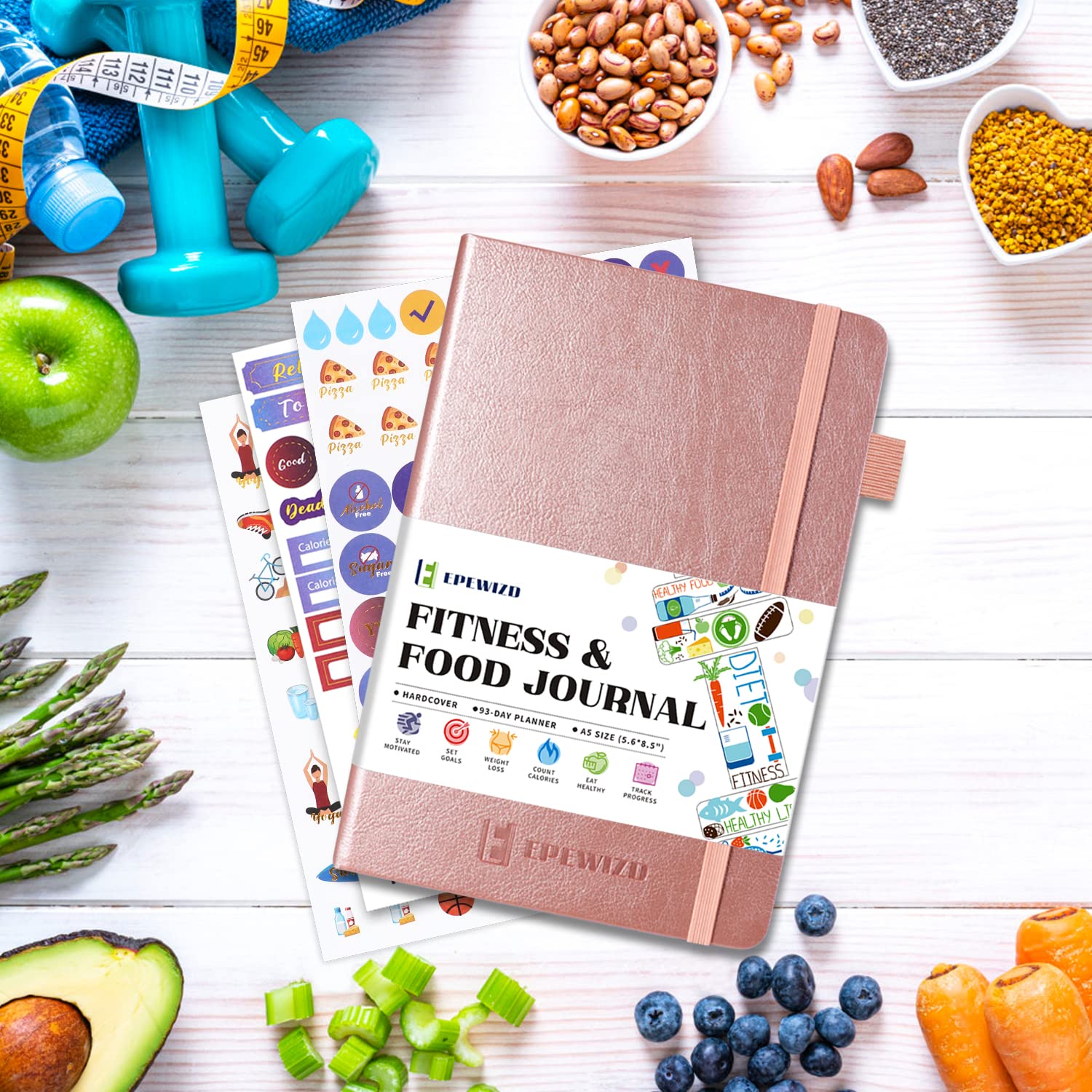 Premium Food & Fitness Journal Hardcover - Wellness Planner & Workout Tracker for Women & Men | Track Meals, Exercise, Calories & Weight Loss | Diet Training & Gym Companion | Ideal for Home & Gym Use | Perfect Gift for Health Enthusiasts