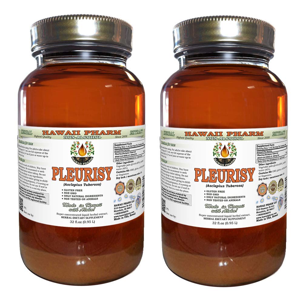 Alcohol-Free Pleurisy Root Liquid Extract | Asclepius Tuberosa Dried Root Glycerite | Natural Herbal Supplement by Hawaii Pharm USA | 64 fl.oz (2x32 fl.oz) | Supports Respiratory Health & Immune System | Perfect for Herbal Tea Blends & Holistic Wellness Routines
