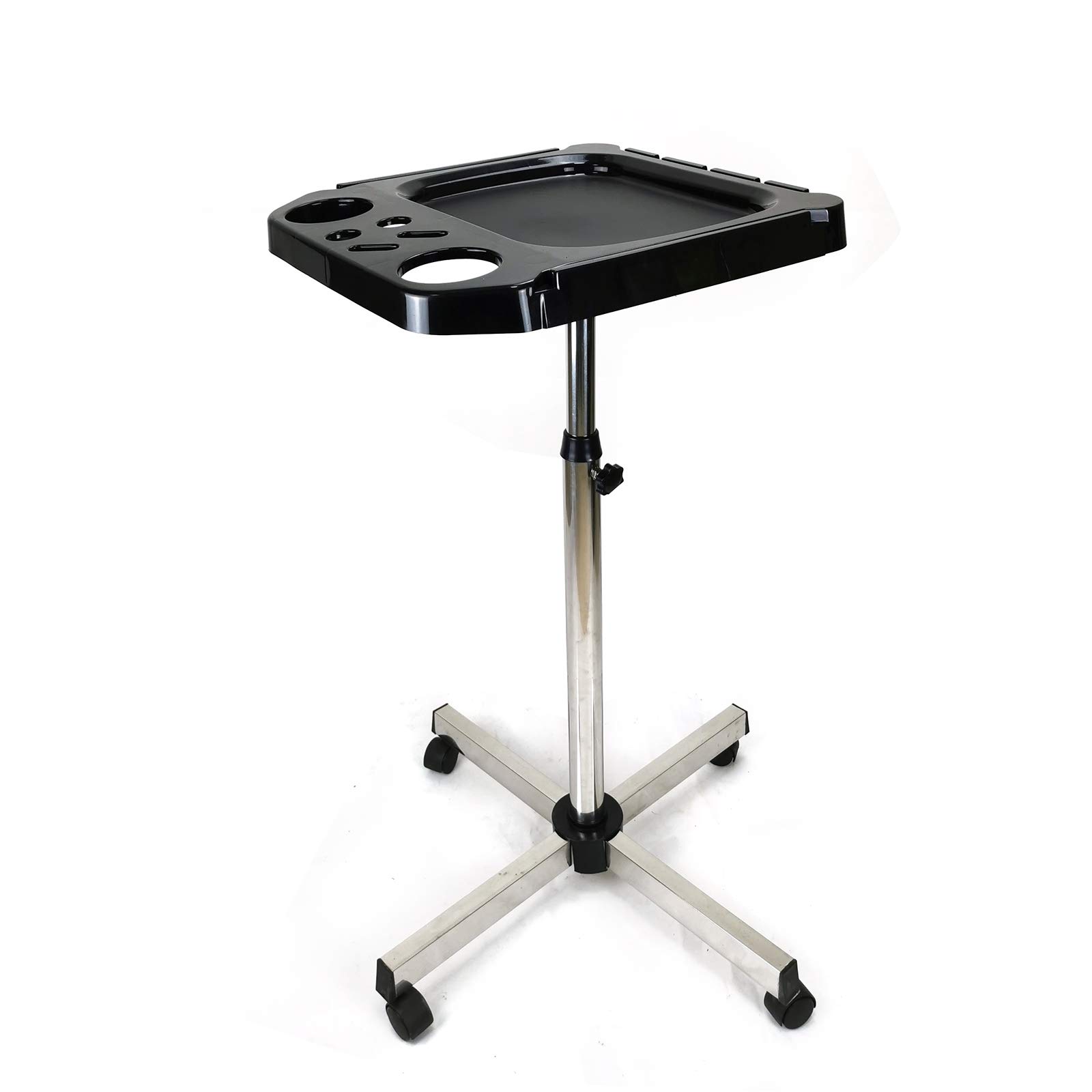 Salon Tray on Wheels - Adjustable Height Rolling Tattoo & Beauty Cart with Plastic+Alloy Construction (Silver) | Perfect for Hair Stylists, Tattoo Artists & Salon Professionals