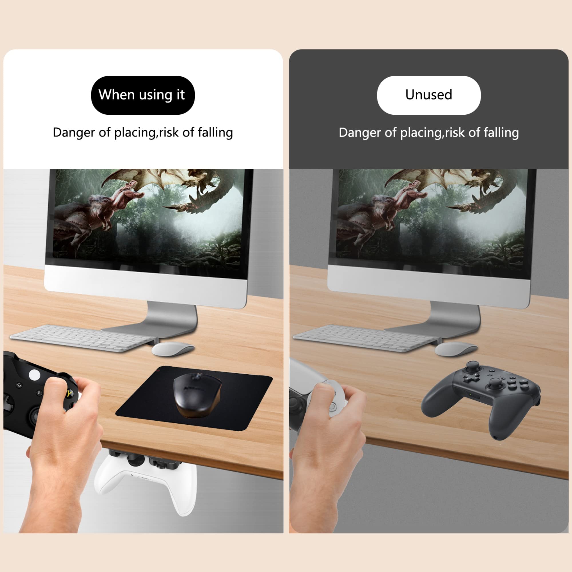 Raryars Controller Table Stand - Under Desk Mount Holder for Xbox One, Xbox Series X/S & Elite Controllers - Cable Management & Gaming Setup Organizer for Home & Office Use
