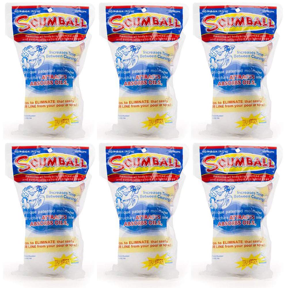 Horizon HV-SB2PK Scumball Pool and Spa Scum Eliminating Ball - 6 Packs of 2 for Crystal Clear Water in Pools, Hot Tubs, and Spas