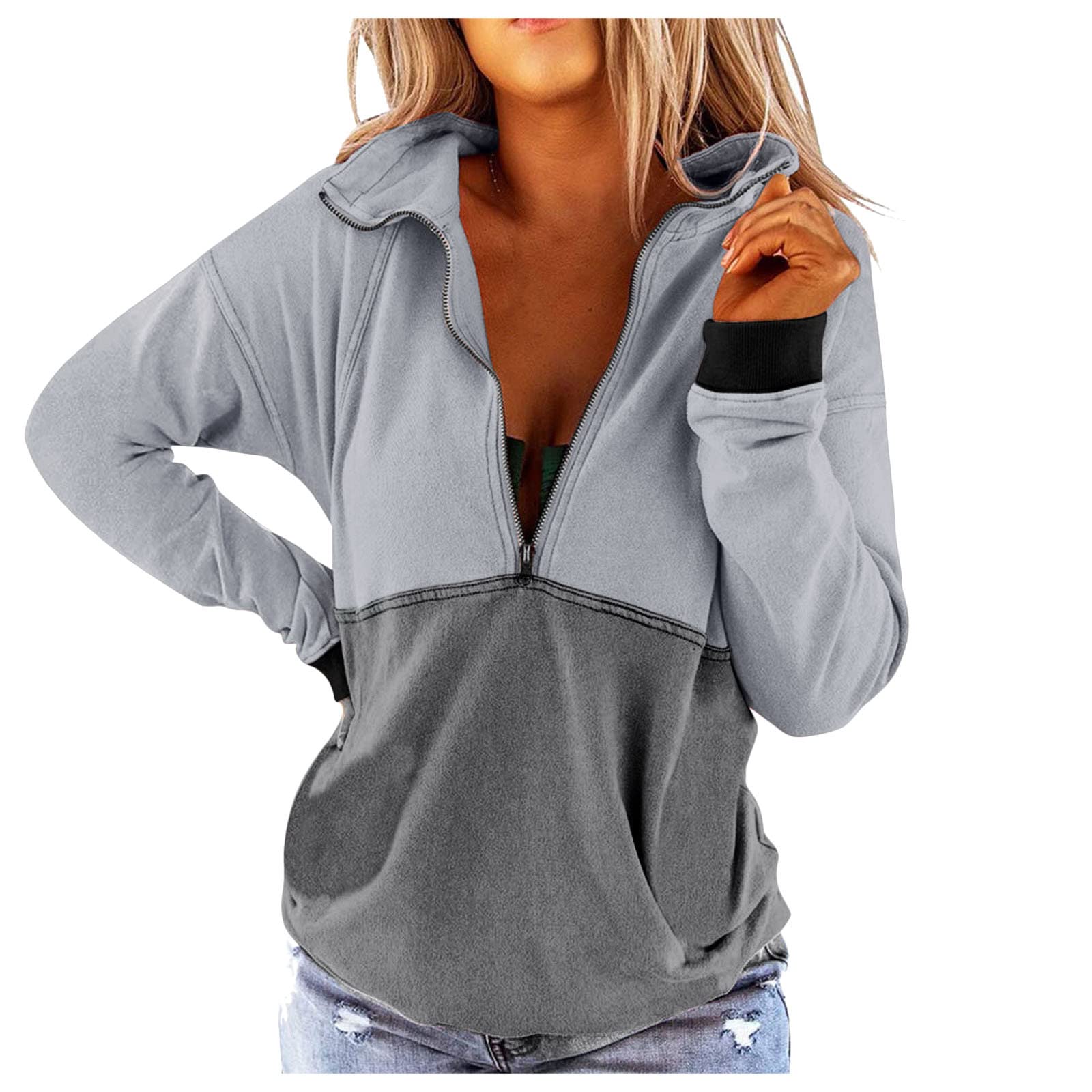 Women's Dressy Blouses & Tops | Stylish Color Block Half Zip Long Sleeve T-Shirts | Casual Tunic Tops for Work, Office & Everyday Wear