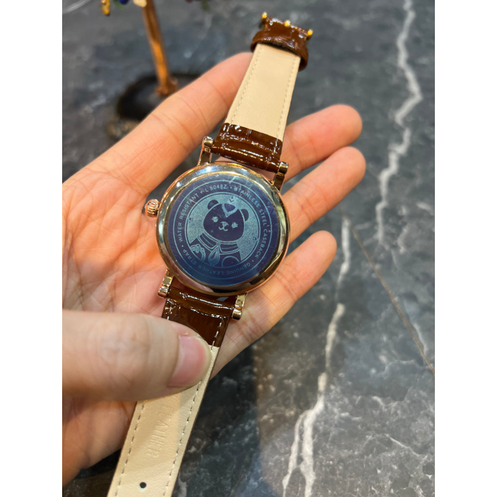 AG Collective Women's Brown Leather Strap Watch L 5048 RGCF RG - Elegant Timepiece for Office, Party & Everyday Wear