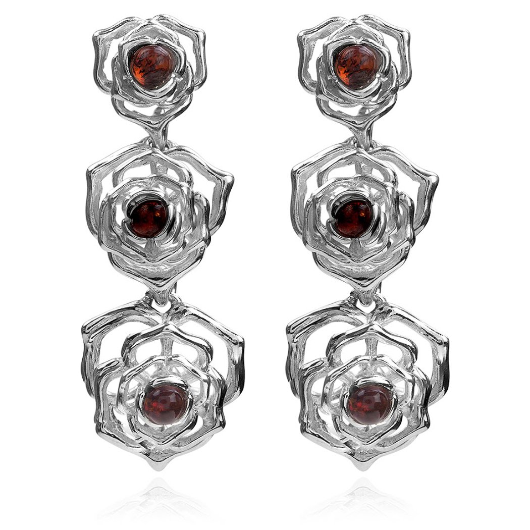 Elegant Amber Sterling Silver Flower Earrings for Women – Perfect for Weddings, Parties & Everyday Wear
