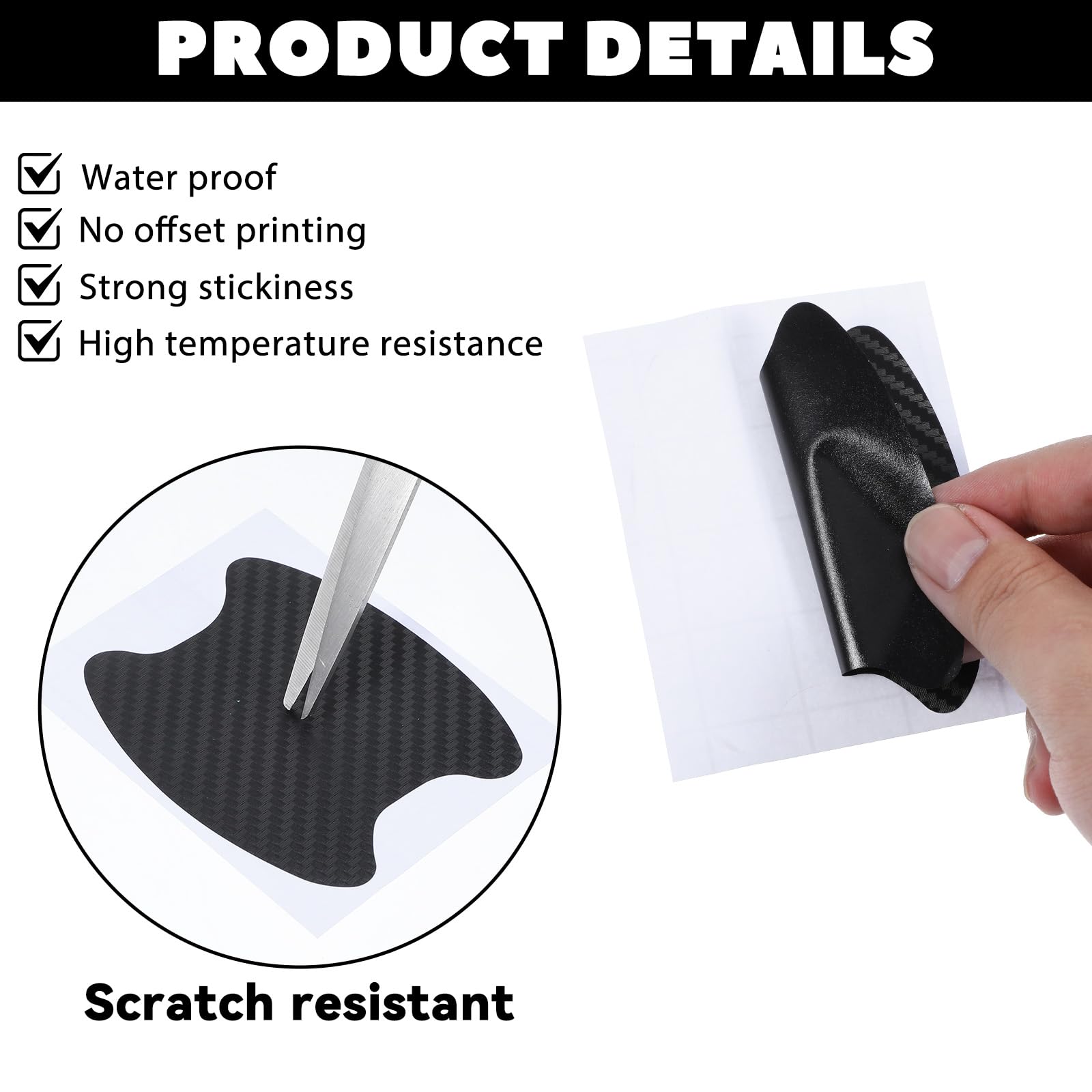 8PCS Carbon Fiber Car Door Handle Protector - Scratch Resistant, Waterproof, Non-Marking Paint Guard Film | Universal Fit for Most Vehicles | Perfect for Parking Lots, Car Washes & Daily Protection (Black)