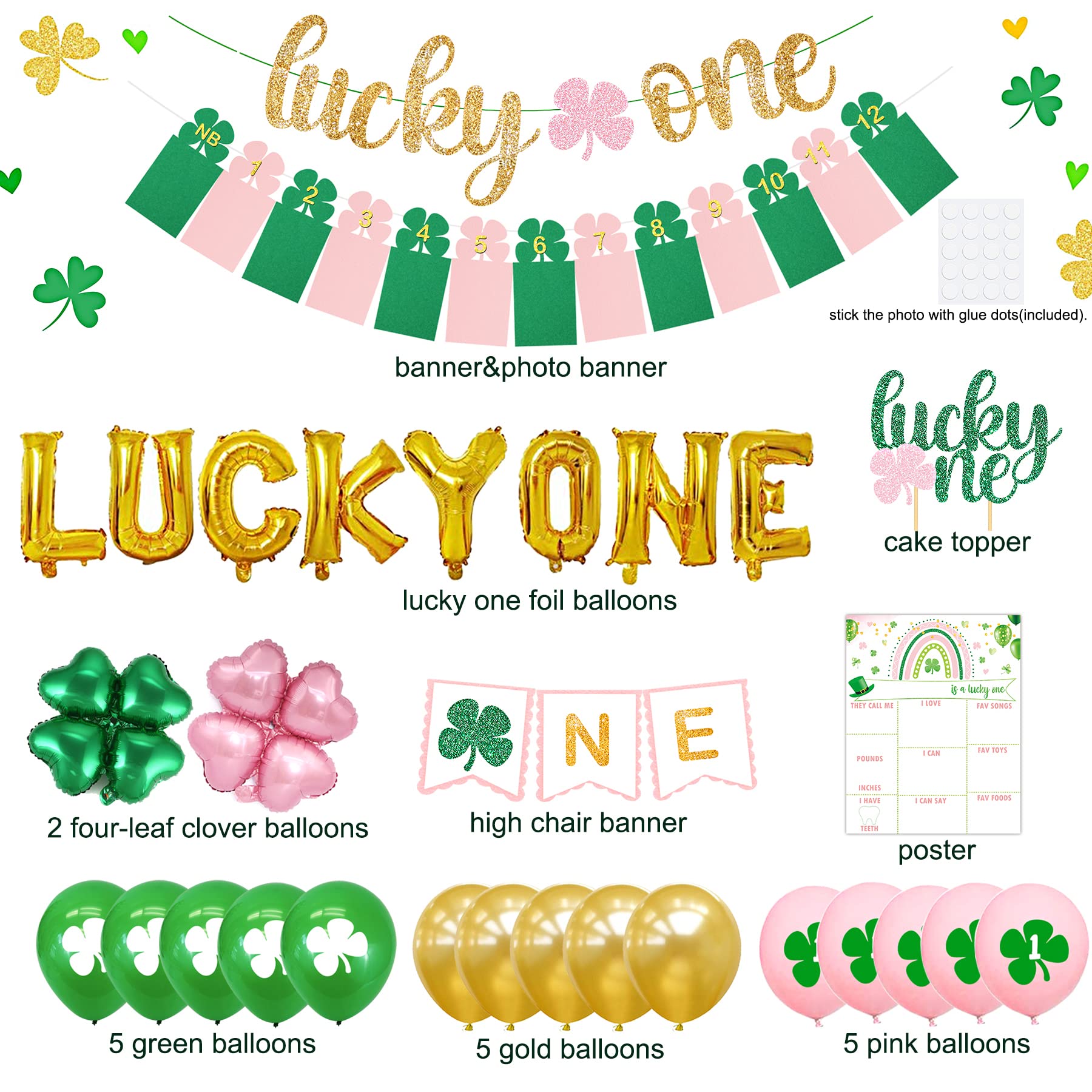 Lucky One 1st Birthday Party Decorations - St. Patrick's Day Shamrock Banner & Irish Themed Supplies for Girls | Perfect for Saint Paddy's Day Celebrations & Baby's First Birthday Party Decor