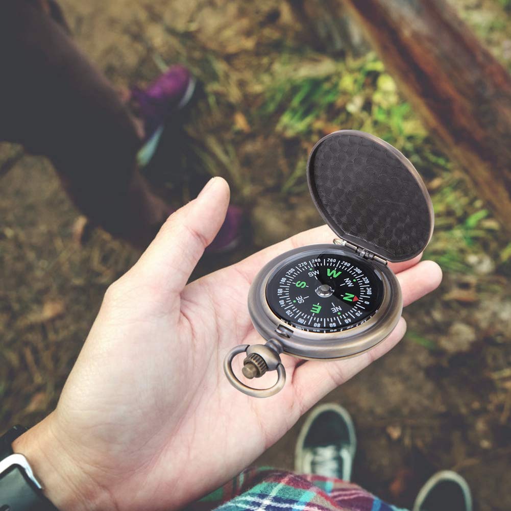 Vintage Pocket Watch Compass - Zinc Alloy Flip Open for Hiking & Outdoor Navigation