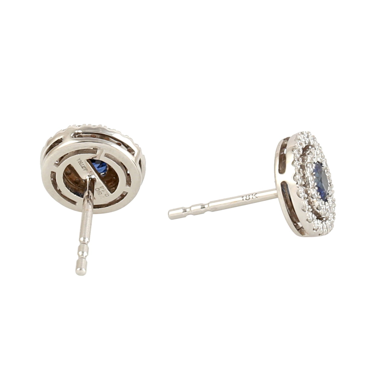 Blue Sapphire Pave Diamond Stud Earrings 18K White Gold - Elegant Jewelry for Women, Perfect for Weddings, Parties & Special Occasions