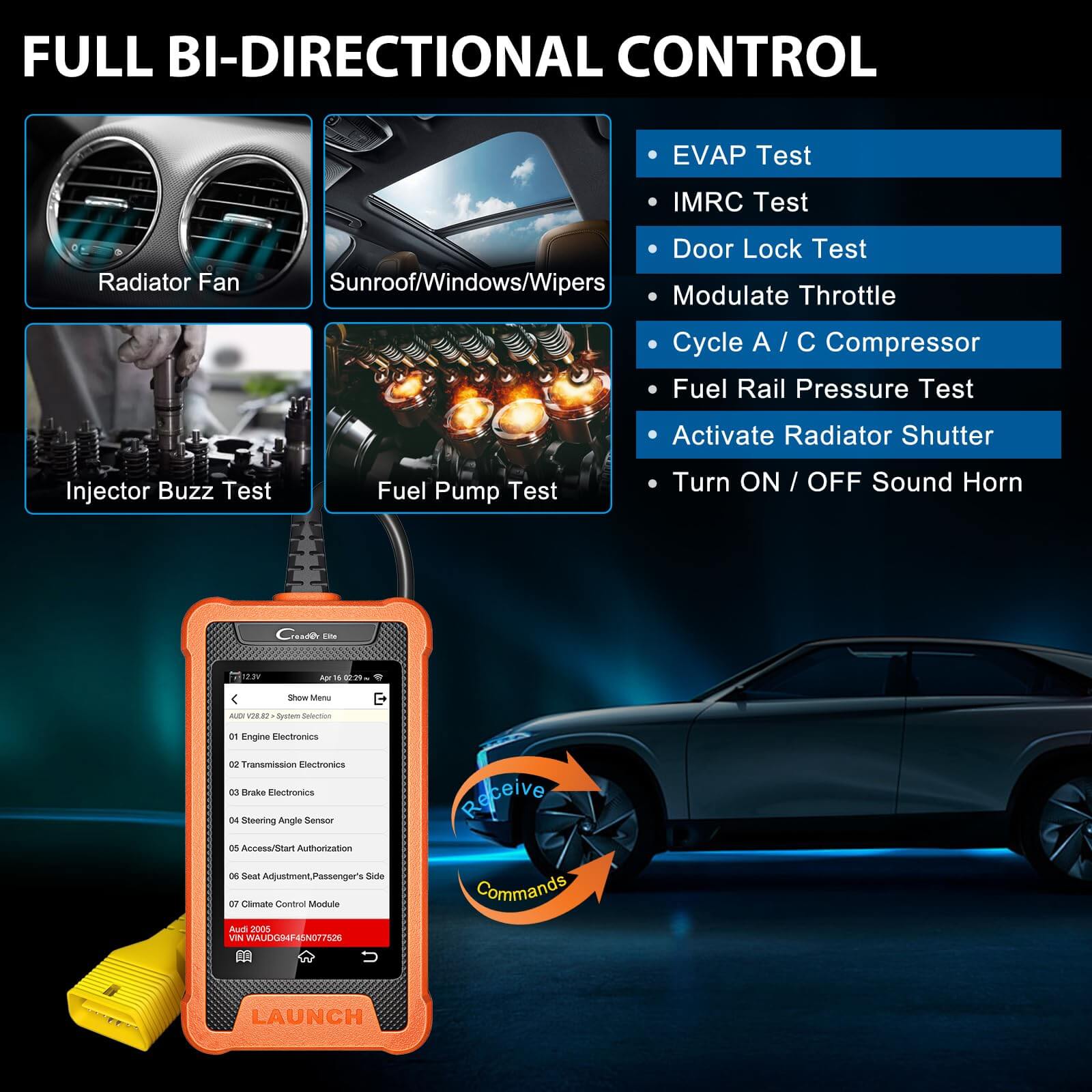LAUNCH X431 Creader Elite OBD2 Scanner for Chrysler Dodge Jeep - Bidirectional Diagnostic Tool with ABS SRS DPF Scan & Oil Reset - Car Code Reader for Engine Light & Vehicle Maintenance (Works on Chrysler, Dodge, Jeep Models) - Perfect for Auto Repair Shops & DIY Car Diagnostics