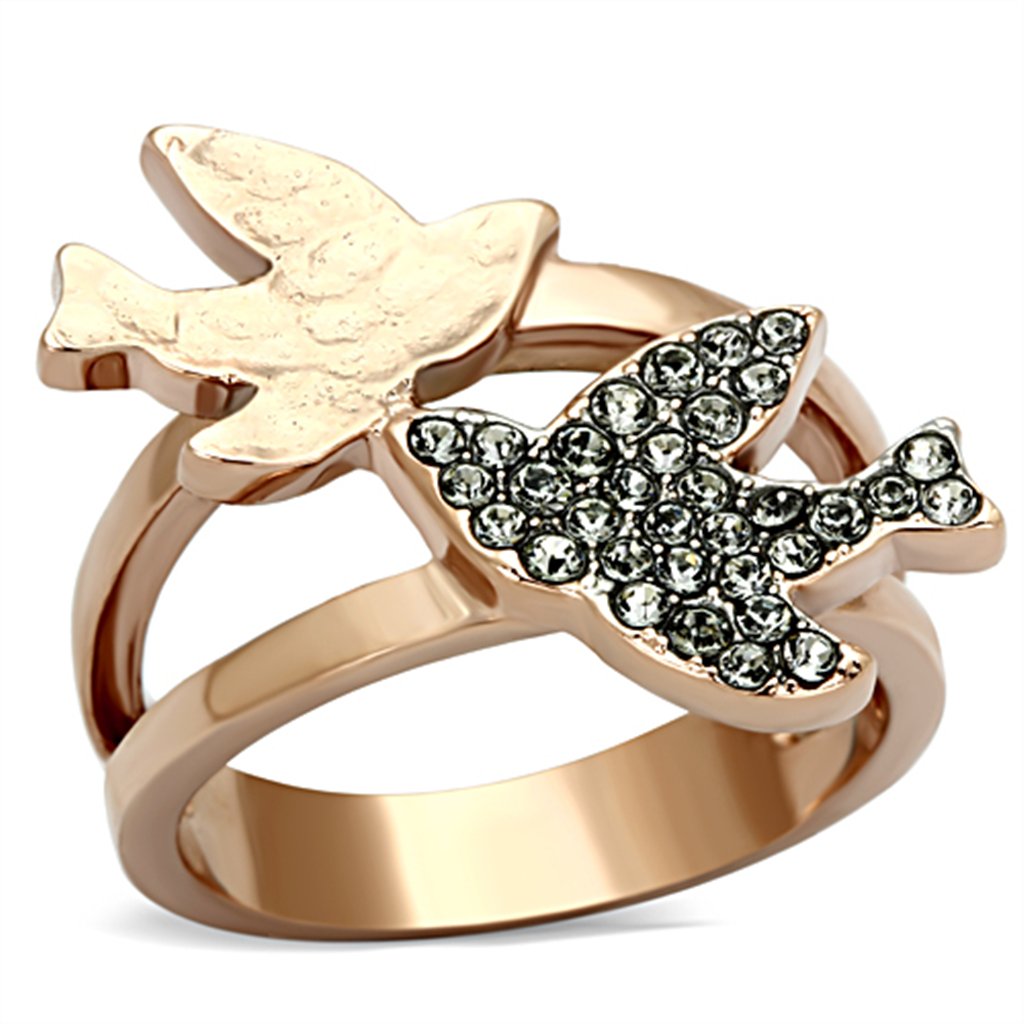 Love Birds Crystal IP Rose Gold Ring - Elegant Couple Wedding Band for Women & Men, Perfect for Anniversaries, Engagements & Romantic Gifts