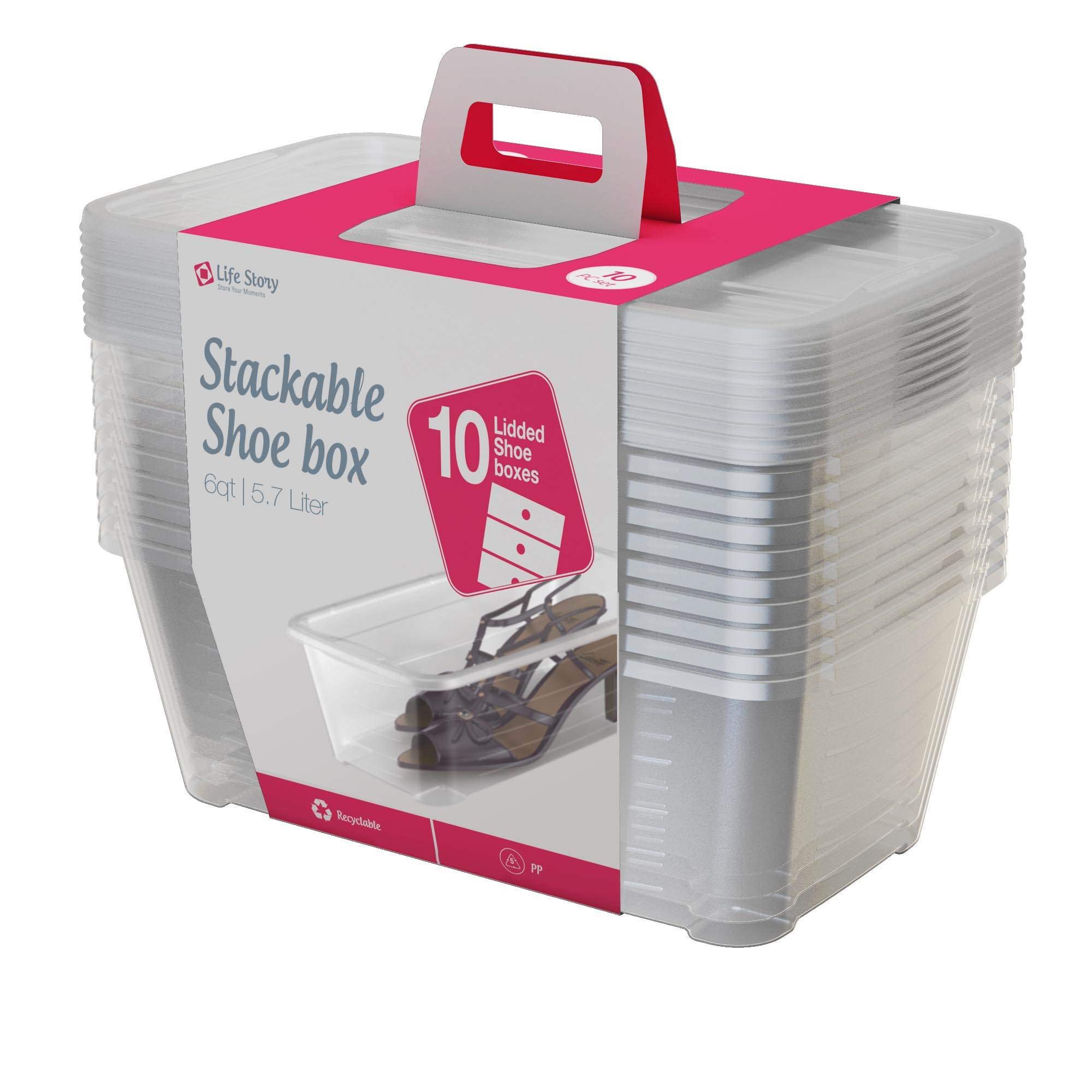 50-Pack Clear 6-Liter Plastic Storage Boxes with Lids - Stackable Shoe, Accessory & Closet Organizer for Home, Office & Travel Use