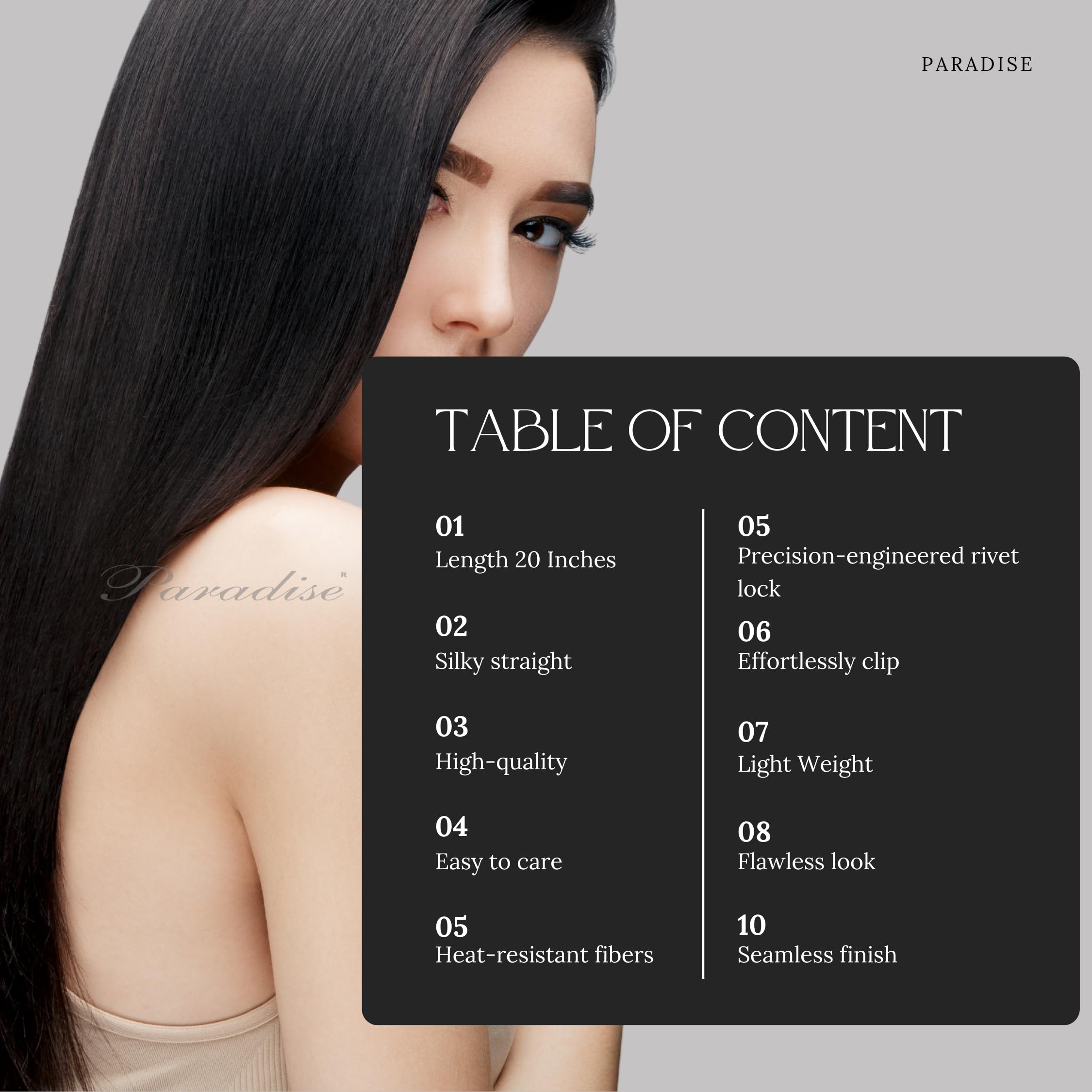 Paradise® Black Synthetic Hair Extensions 22 Inches - 4 Pack Clip-in Straight Hair Extensions for Women & Girls - Funky Colored Hair Streaks for Parties, Cosplay & Everyday Styling