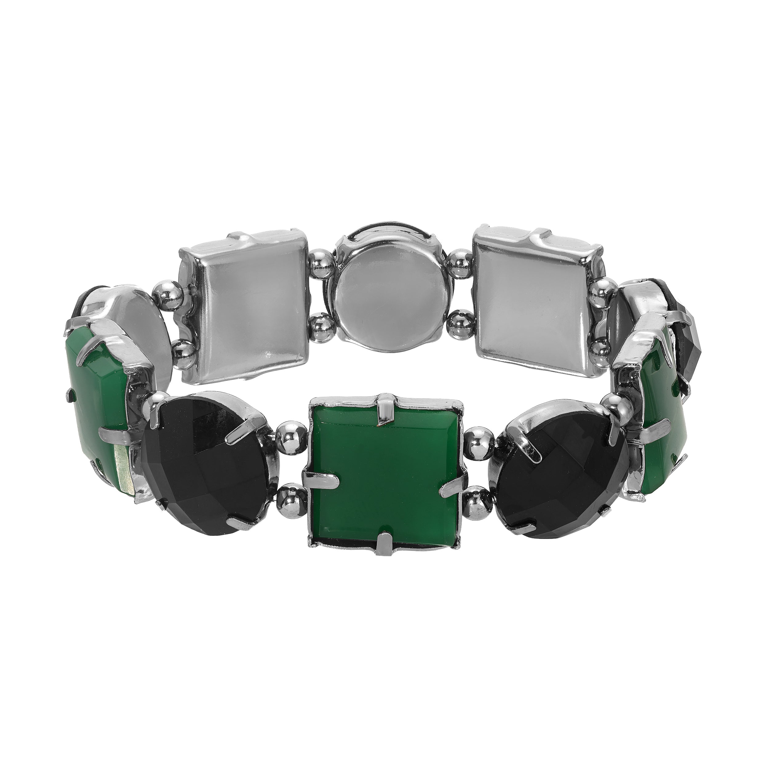 1928 Jewelry Esencia Round & Square Stone Stretch Bracelet for Women - Elegant Beaded Crystal Adjustable Wristband for Party, Wedding & Everyday Wear