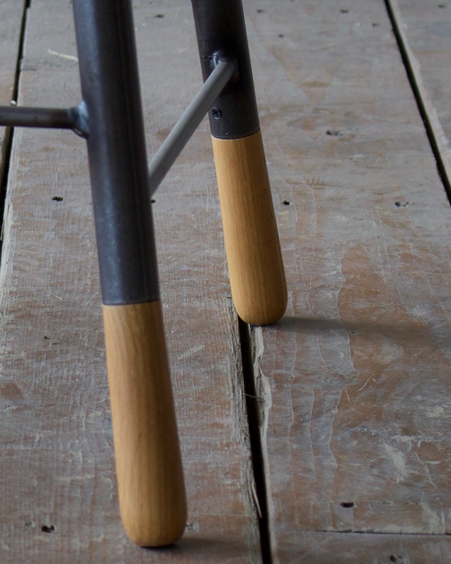 Two Tone Oak Stool with Black Metal Legs - Modern Bar Stool for Kitchen, Dining Room & Home Decor