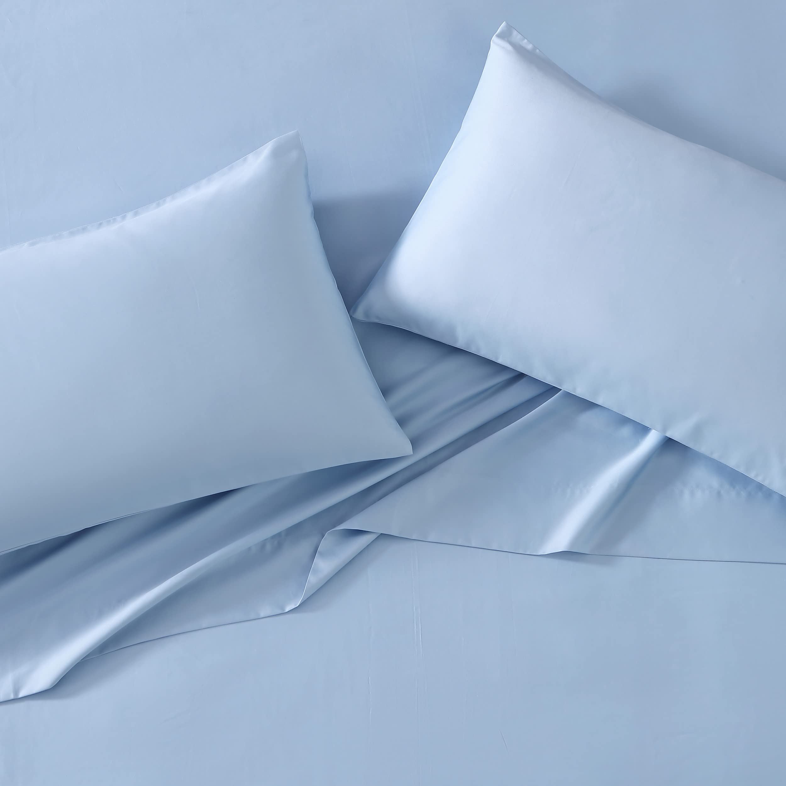 Laura Ashley Queen Sheet Set - 800 Thread Count Luxury Sateen Cotton Bedding | Ultra Soft & Smooth Solid Blue Queen Size Sheets | Perfect for Master Bedroom, Guest Room & Hotel Decor