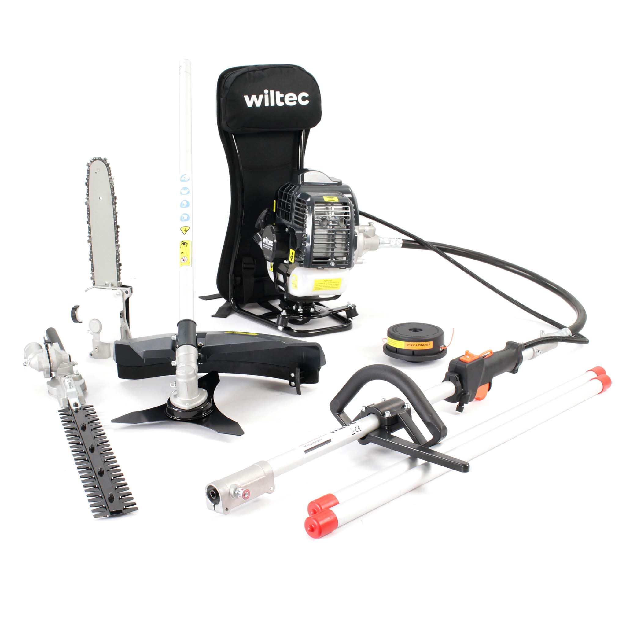 Wiltec 4-in-1 Multifunctional Backpack Tool with 2-Stroke Engine - String Trimmer, Brush Cutter, Hedge Trimmer & Pruner | Perfect for Gardening, Landscaping & Yard Maintenance