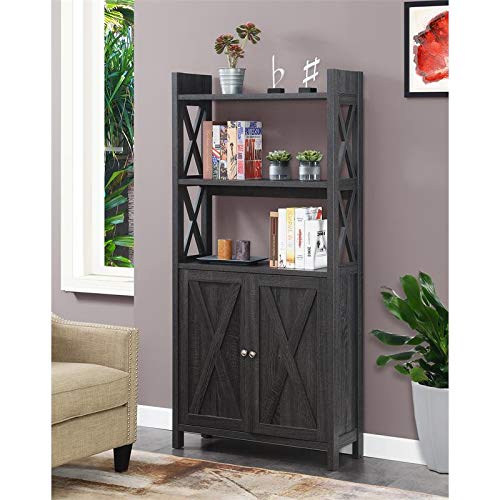 Pemberly Row Bookcase with Cabinet - Weathered Gray Wood Finish - Stylish Storage for Living Room, Office & Home Library