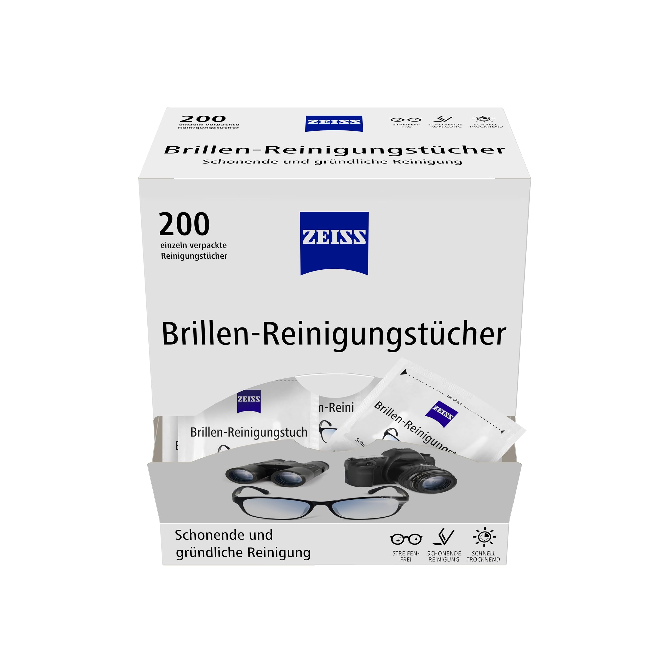 ZEISS Glasses Cleaning Wipes (200-Pack) - Gentle Lens Cleaning for Eyewear & Screens