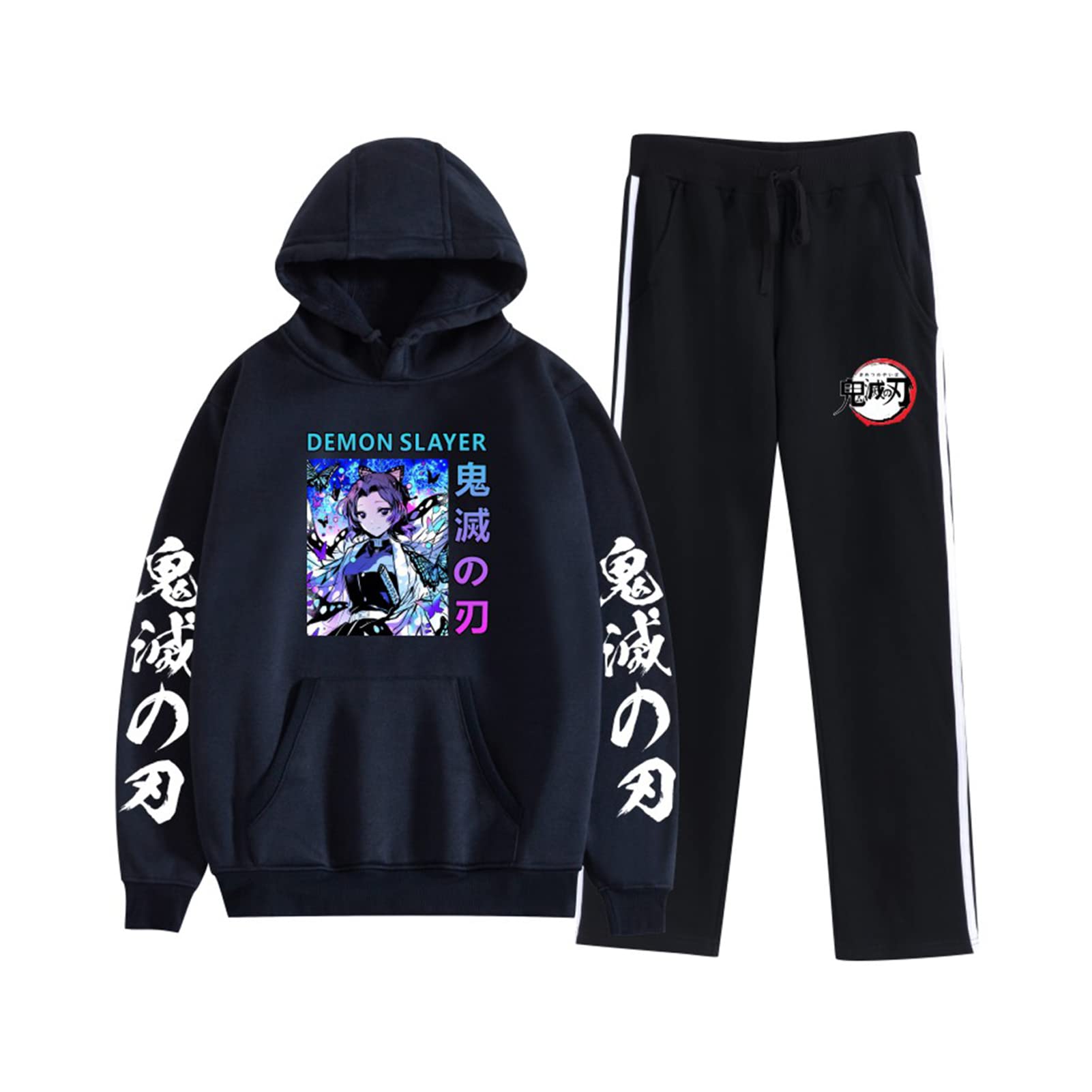 Unisex Demon Slayer Anime Hoodie & Sweatpants Set - Manga Inspired Casual Two-Piece Tracksuit for Cosplay, Lounge & Streetwear | Kimetsu no Yaibi Outfit for Fans