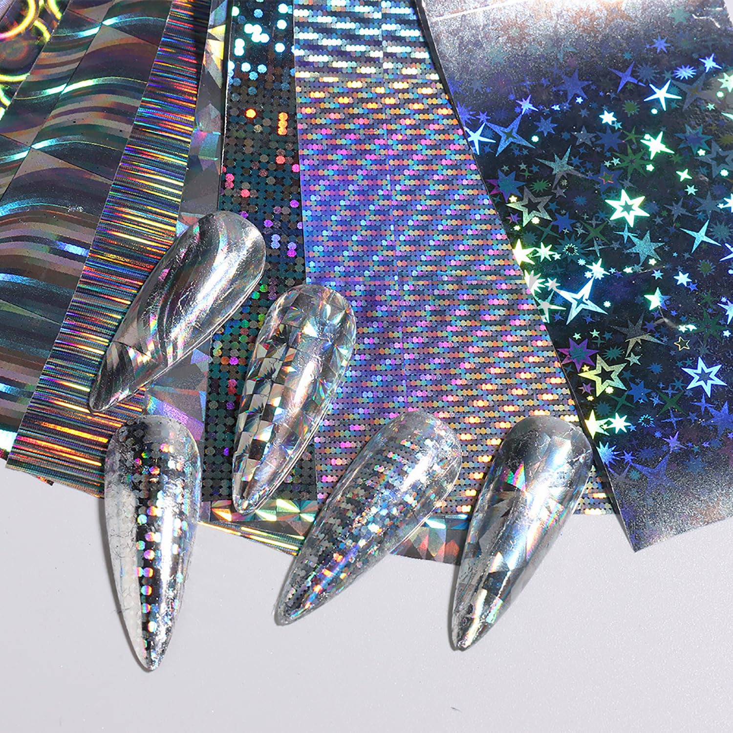 Holographic Laser Nail Foils - 10 Sheets of Starry Sky Nail Transfer Foils for DIY Nail Art, Decals & Wraps | Perfect for Salon, Home Manicure & Party Nail Designs