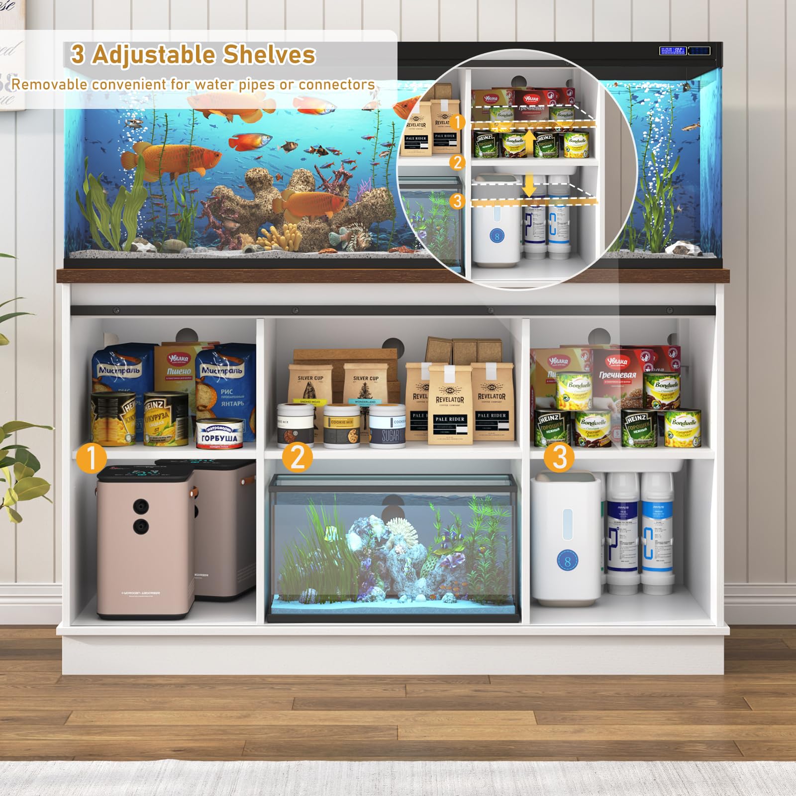 55-75 Gallon Heavy Duty Farmhouse Fish Tank Stand with Power Outlet & Sliding Barn Door - Aquarium Cabinet for Reptile Terrarium, Turtle Tank or Multiple Fish Tanks - Perfect for Home, Office or Pet Store Display (White)