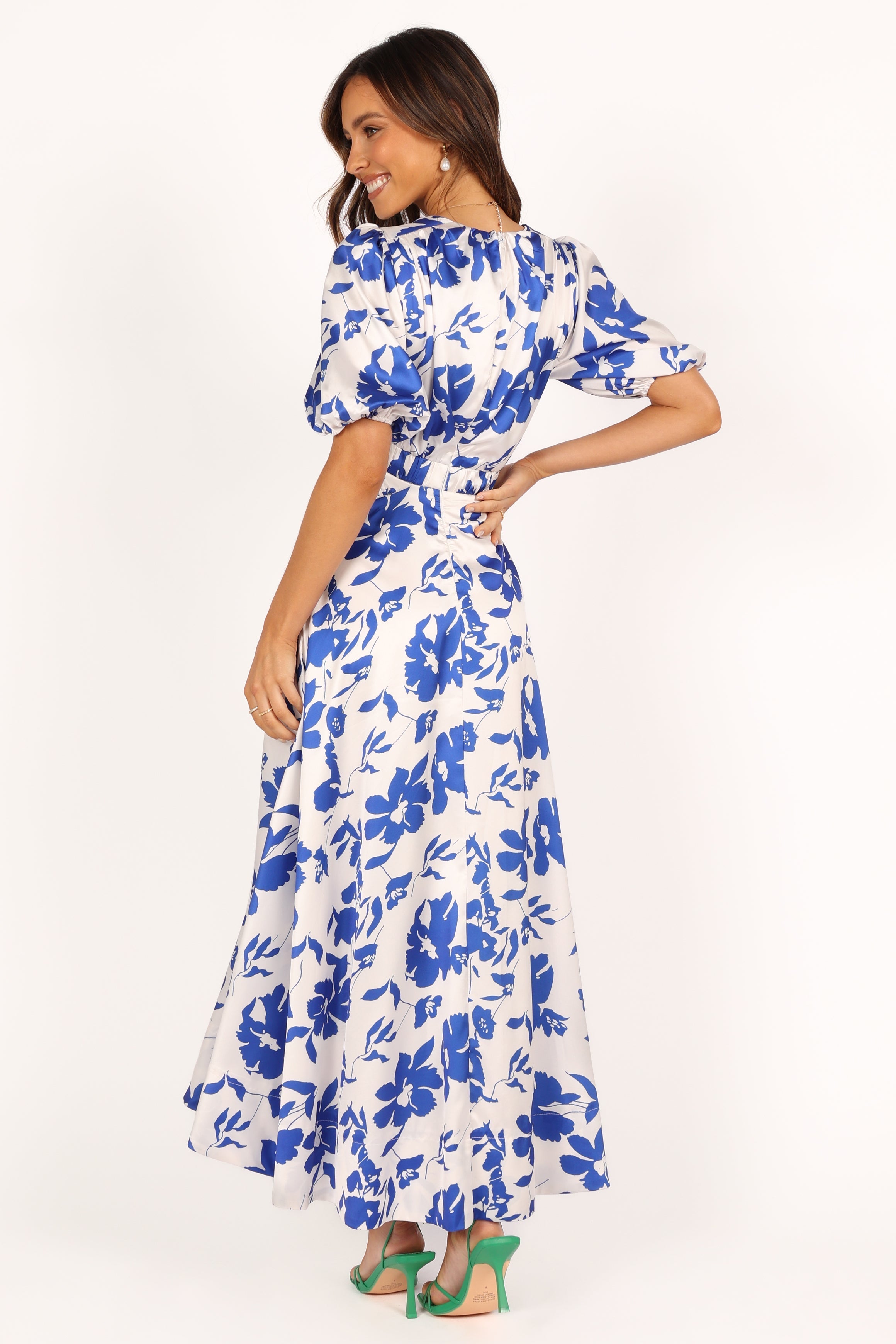 Aminah Women's Puff Sleeve Floral Dress - Blue Floral Print Summer Dress for Casual Wear, Parties & Special Occasions