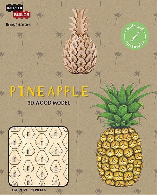 IncrediBuilds Hobby Collection: DIY 3D Wooden Pineapple Puzzle Kit for Adults & Kids - Fun Creative Craft Project for Home Decor, Party Favors, and Educational STEM Activities