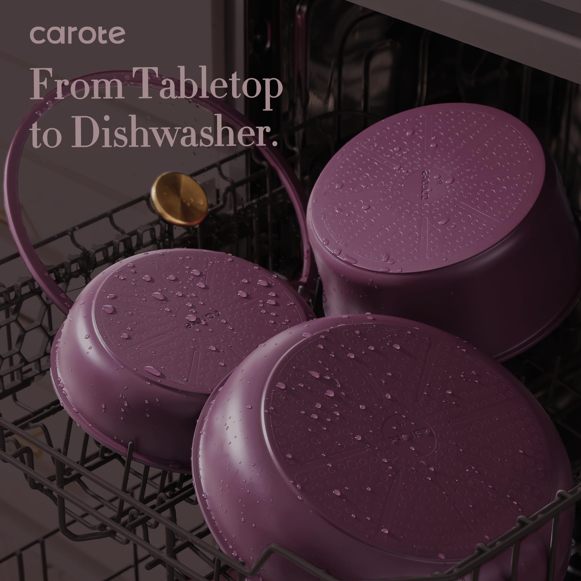 **CAROTE 19-Piece Nonstick Cookware Set with Detachable Handles - Induction Compatible, Gold & Purple - Perfect for RV, Camping & Small Kitchen Cooking**