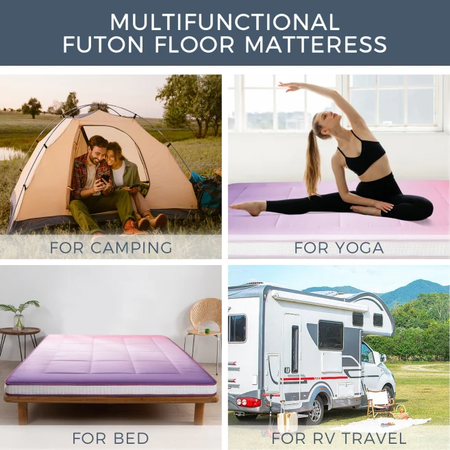 MAXYOYO Extra Thick Purple Japanese Floor Mattress - Foldable Sleeping Pad for Guest Bed, Camping & Home Use | Comfortable Futon Alternative for Small Spaces