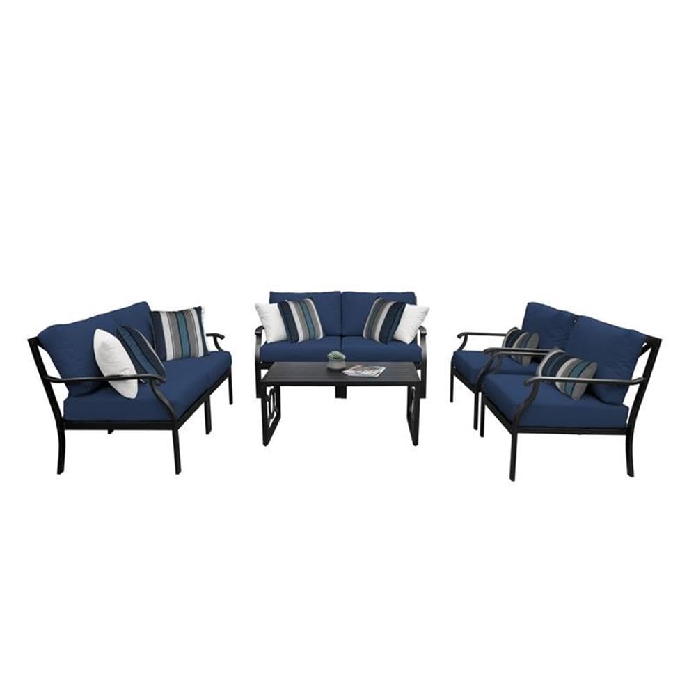 TK Classics Kathy Ireland Madison Ave. 7-Piece Aluminum Patio Dining Set - Navy Blue Outdoor Furniture for Garden, Poolside & Backyard Relaxation