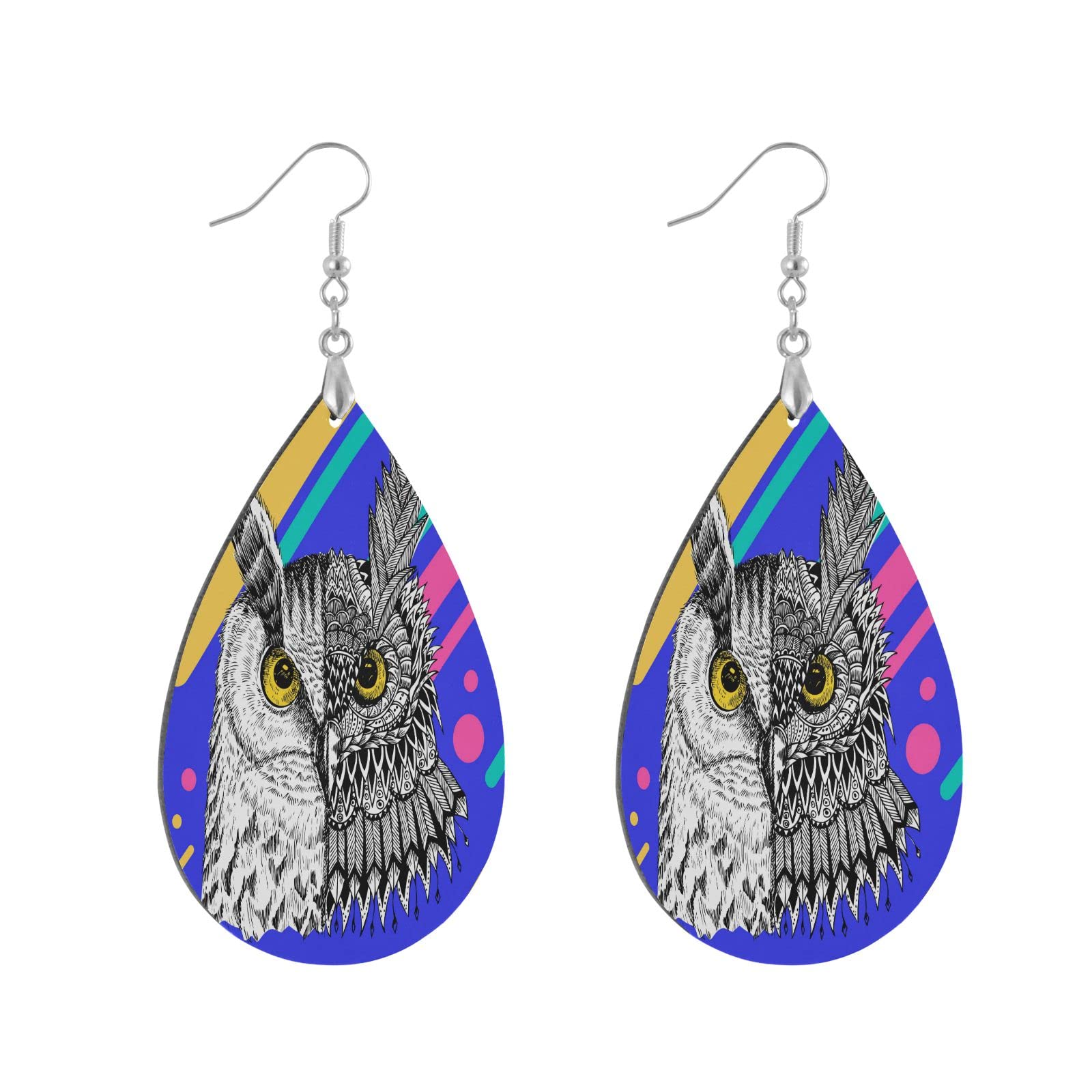 Lightweight Wooden Owl Teardrop Earrings - Abstract Ethnic Animal Dangle Earrings for Women & Girls | Stylish Statement Jewelry Gift for Her | Perfect for Boho, Casual & Party Outfits