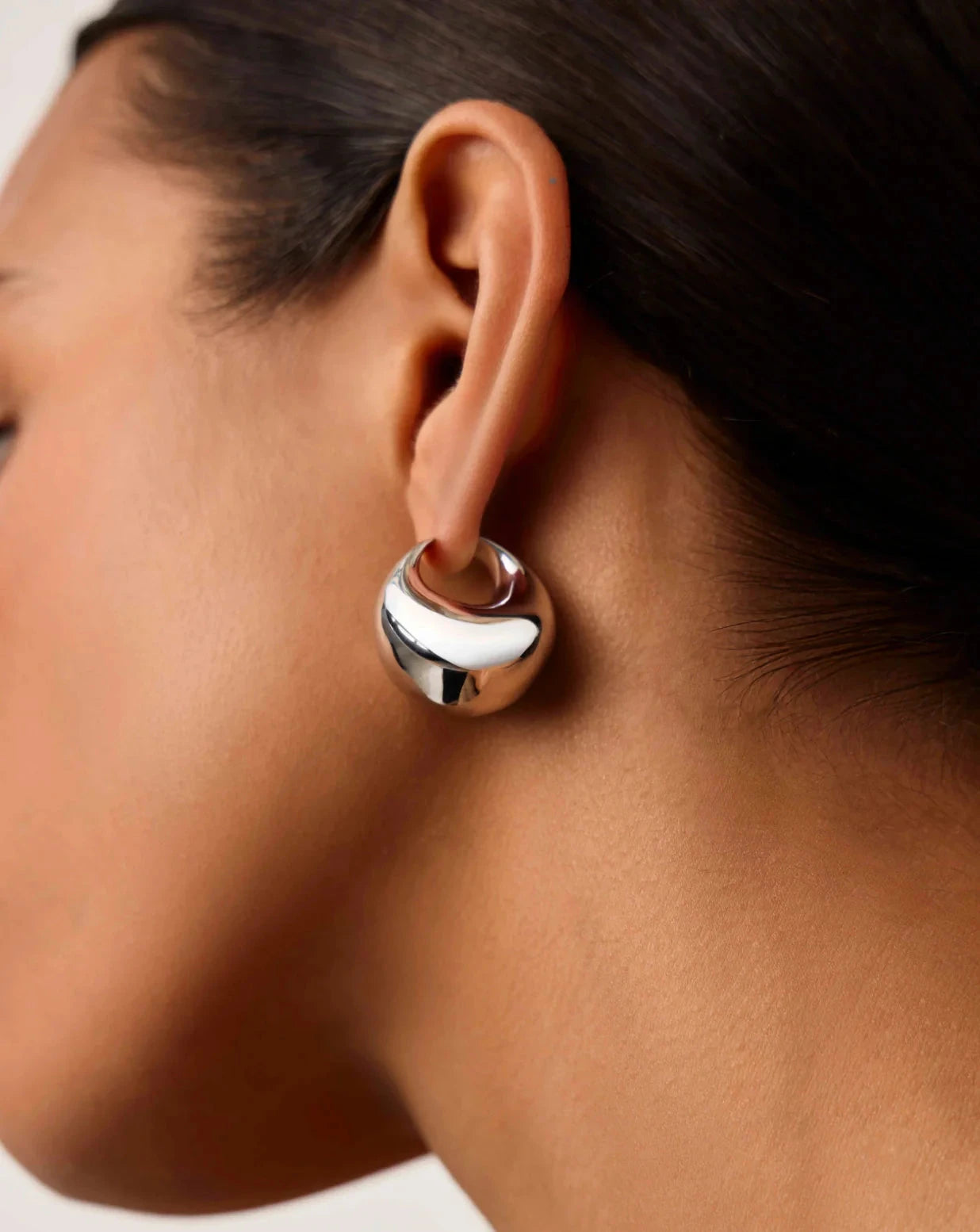 Stylish Sculptural Chubby Dome Medium Hoop Earrings - Silver Plated Jewelry for Women | Perfect for Casual Wear, Date Night & Special Occasions
