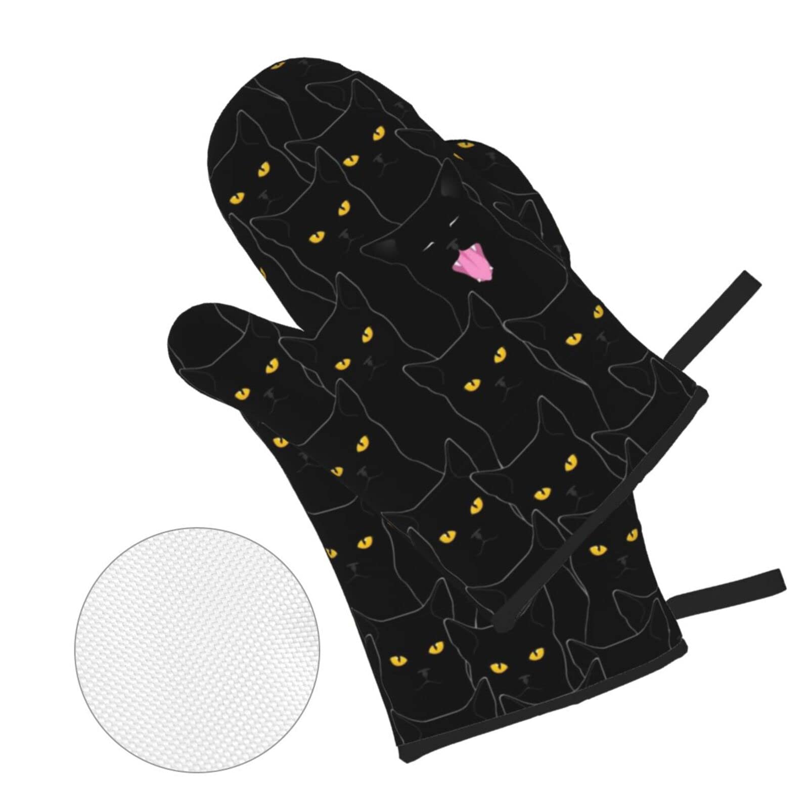 Black Cat Oven Mitts and Pot Holders Set - Heat Resistant Non-Slip Kitchen Gloves for Cooking, Baking, Grilling & BBQ (4-Piece) - Perfect for Holiday Baking, Camping Trips & Home Kitchen Safety