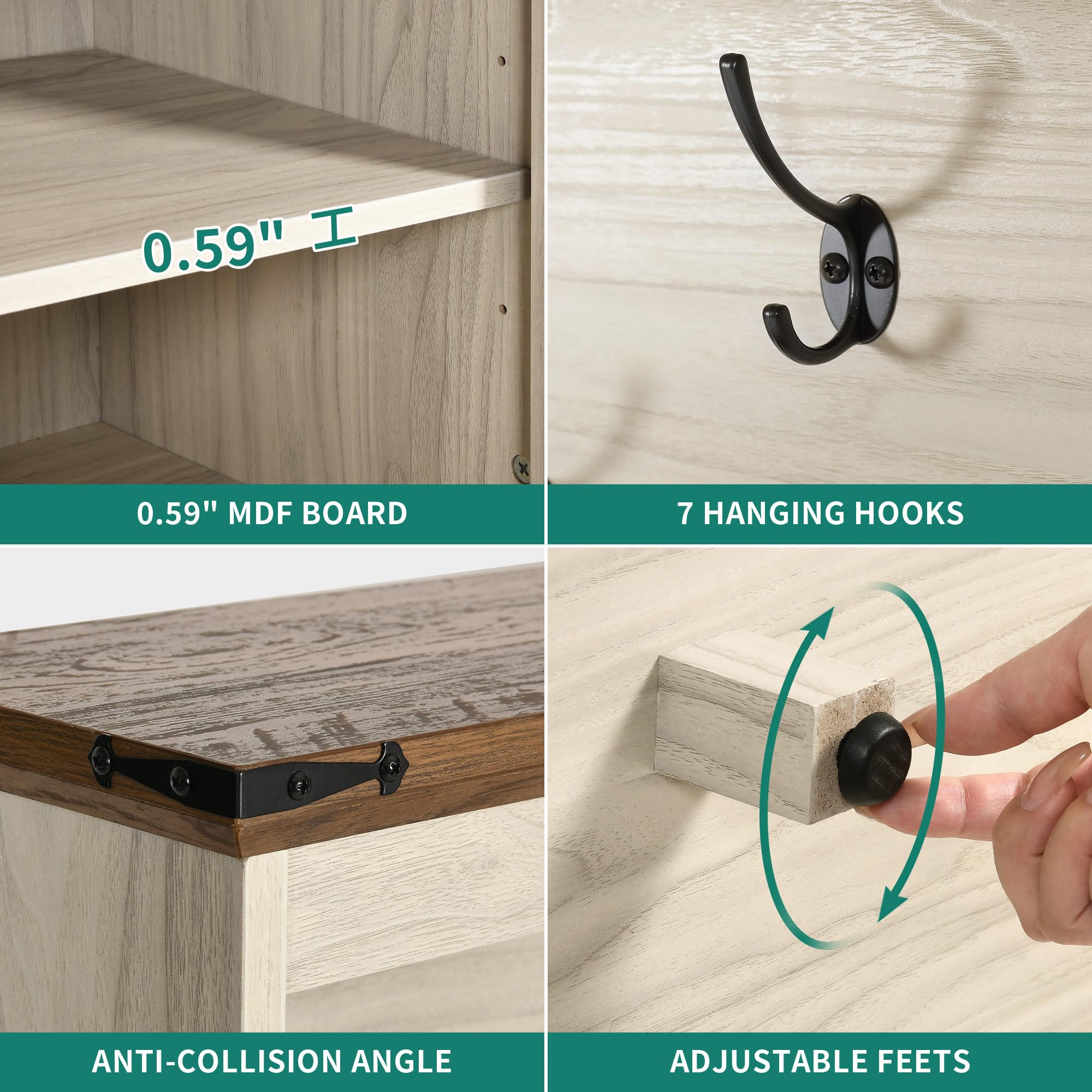 YITAHOME Farmhouse Entryway Hall Tree with Bench, Coat Rack & Shoe Storage - 7 Hooks, 6 Shoe Compartments & Adjustable Shelf - Perfect for Mudroom, Foyer or Front Porch Organization