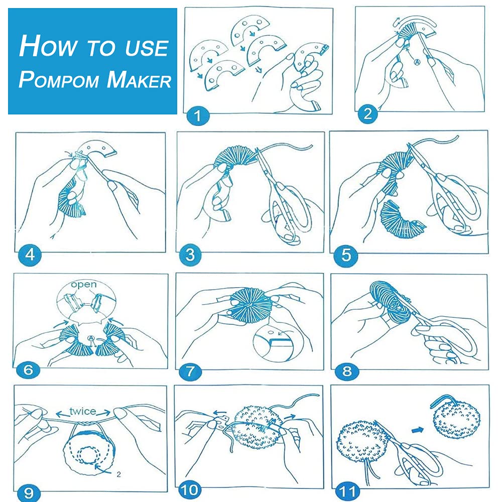 Premium Pom Pom Maker Kit - 30pcs DIY Craft Set with 8 Pom Pom Makers, 2 Scissors, 10 Plastic Needles & 10 Knitting Stitch Markers - Perfect for Wool Yarn Knitting, DIY Projects & Handmade Gifts - Great for Crafters, Knitters & Beginners