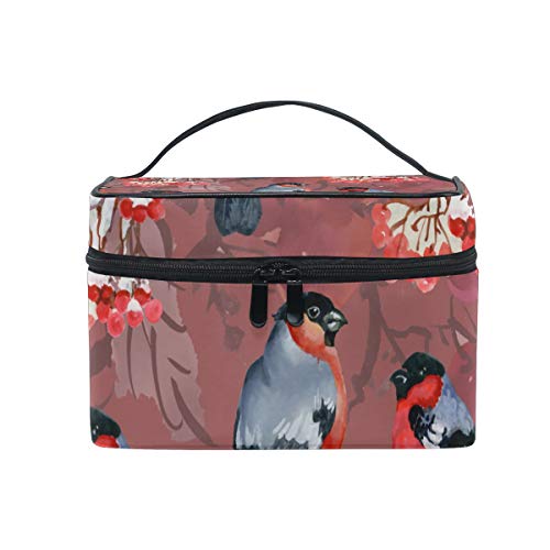 Stylish Red Bullfinch Birds on Tree Branch Makeup Cosmetic Bag - Portable Travel Train Case & Toiletry Organizer for Women | Perfect for Travel, Gym, and Daily Storage