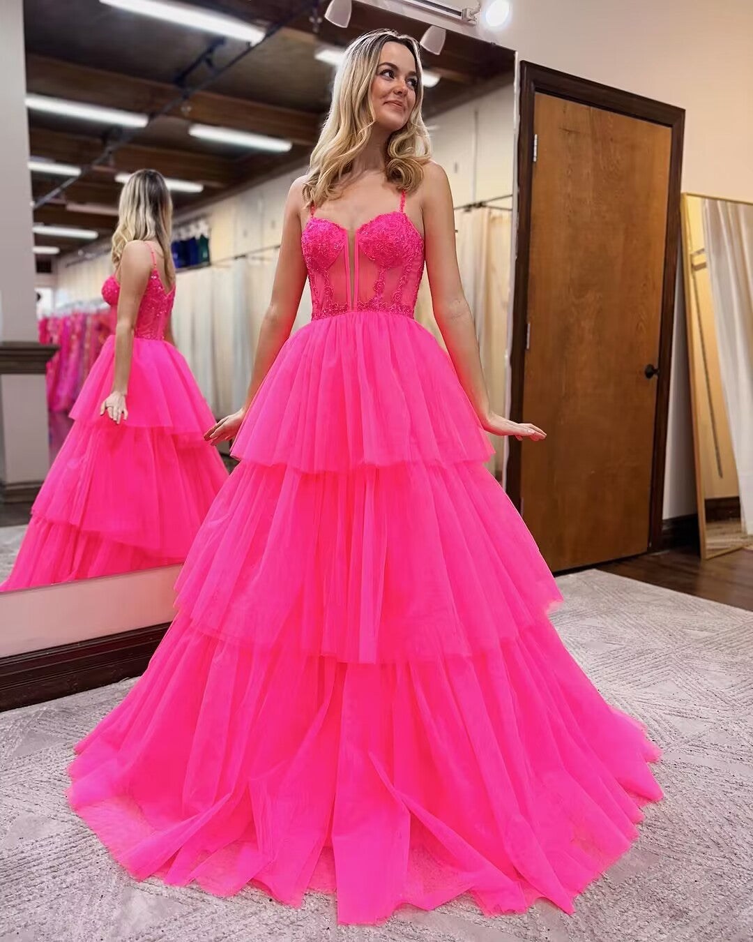 Elegant A-Line Hot Pink Tulle Prom Dress for Homecoming, Birthday Party & Special Occasions - Style J2893 | Perfect for Prom Night, Quinceañera & Formal Events