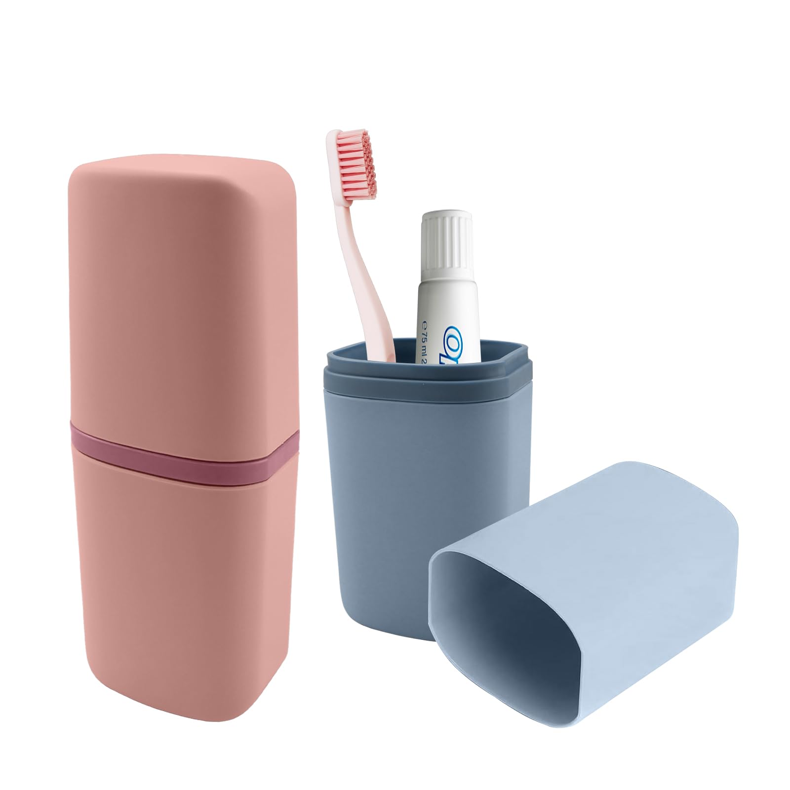 JustYit 2-Pack Travel Toothbrush Holder Set - Portable Plastic Toothbrush Case for Camping, School & Business Trips - Compact Hygienic Storage for Oral Care Essentials (Blue & Pink) - Perfect for Travel, Dormitory & Daily Use