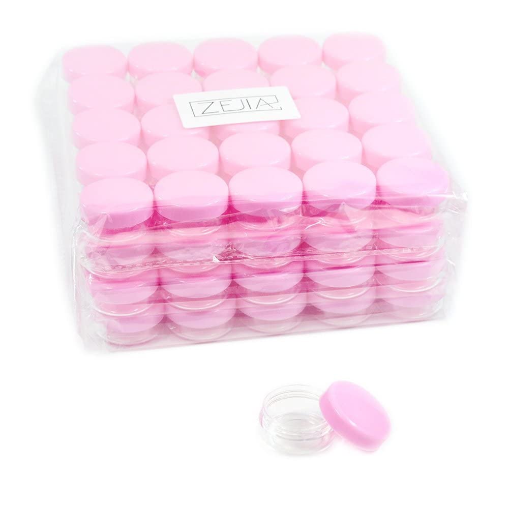 ZEJIA 10 Gram Refillable Empty Sample Jars with Lids - 40 Count Small Plastic Cosmetic Containers for Makeup, Skincare, Travel & DIY (Pink) - Perfect for Samples, Creams, Salves & Beauty Products