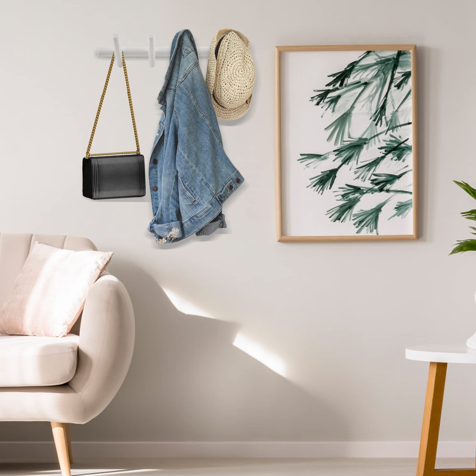 Modern Wood Coat Rack - Wall Mounted Entryway Organizer with 4 Peg Hooks for Coats, Robes, Towels & Hats - White Wooden Wall Hanger for Bedroom, Hallway & Mudroom Organization