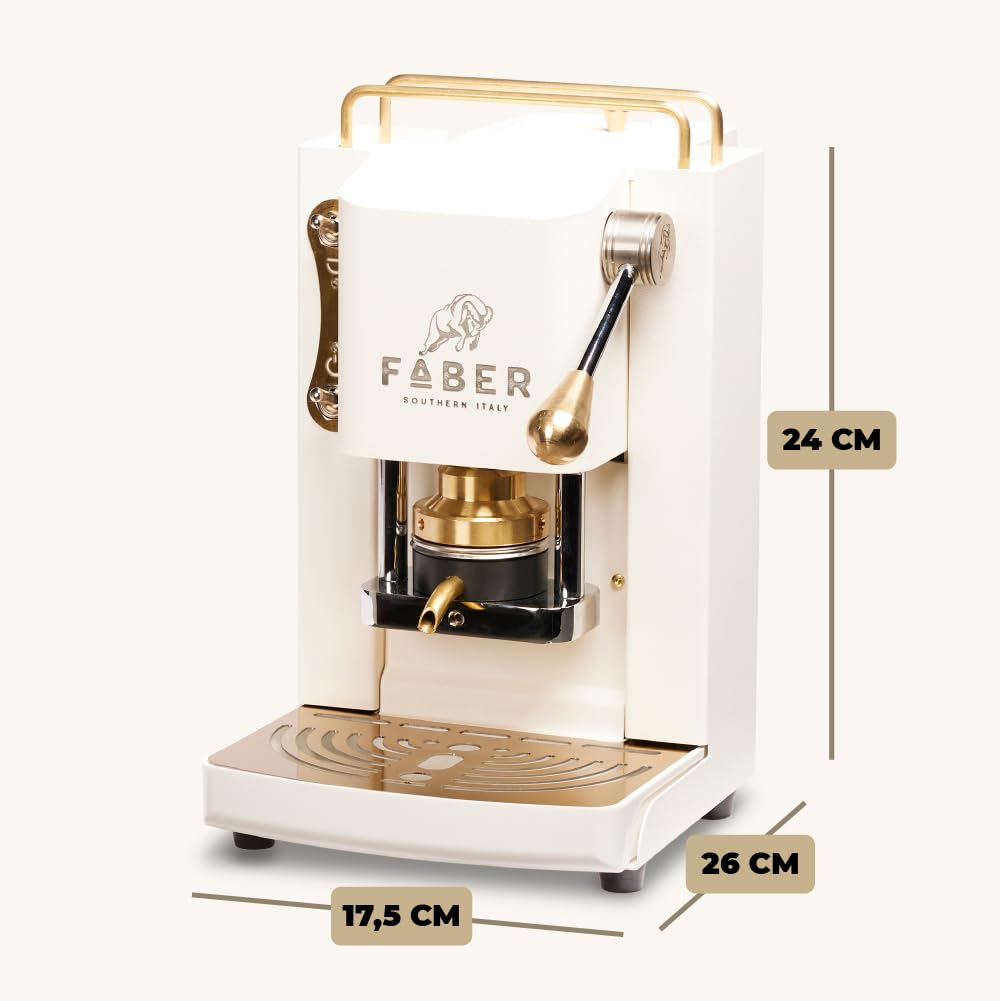FABER PRO MINI DELUXE Coffee Machine | 44mm Single Serve Capsule Espresso Maker | Adjustable Brass Pressure Head | Pure White | Perfect for Home, Office & Small Cafes